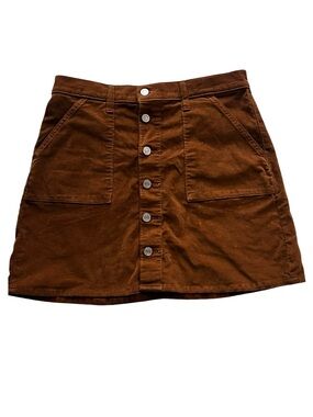 Lucky Brand Brown Corduroy Button Front Stretch Y2K Boho Western Mini Skirt 8